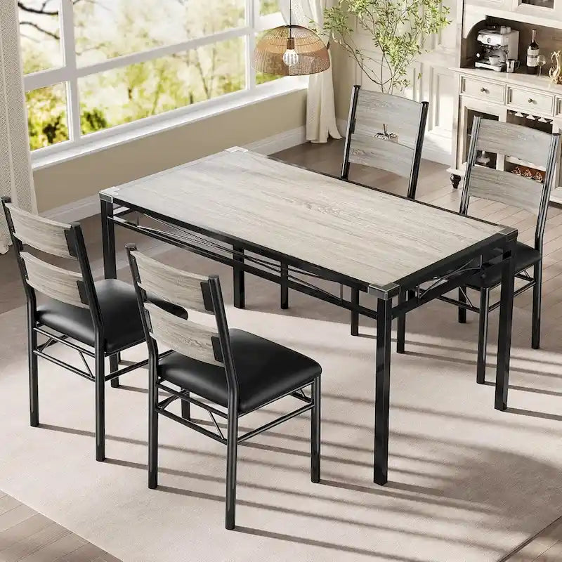 Ensemble table de salle à manger, table de cuisine en bois avec chaises rembourrées