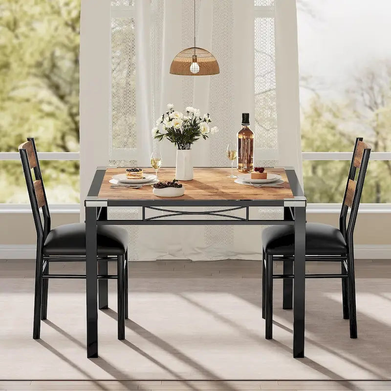 Ensemble table de salle à manger, table de cuisine en bois avec chaises rembourrées