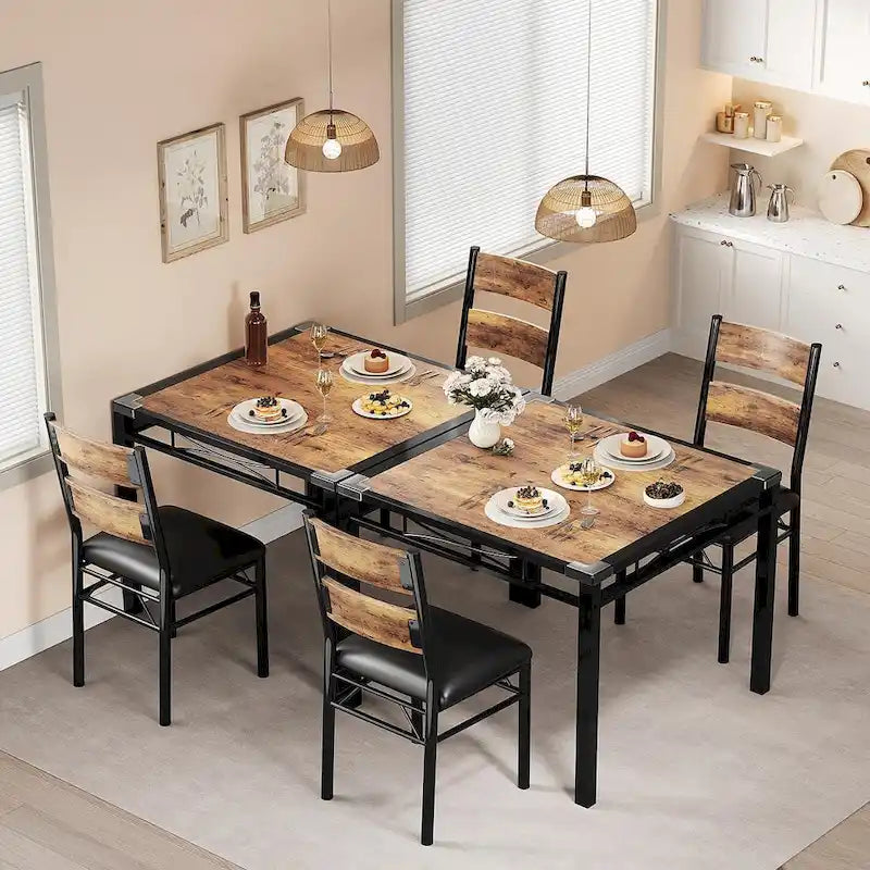 Ensemble table de salle à manger, table de cuisine en bois avec chaises rembourrées