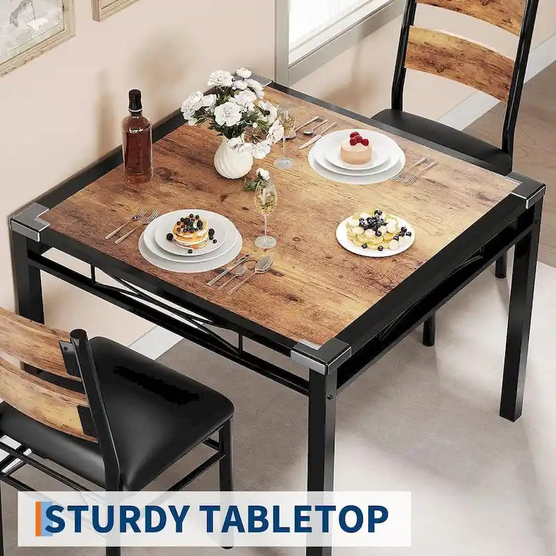 Ensemble table de salle à manger, table de cuisine en bois avec chaises rembourrées
