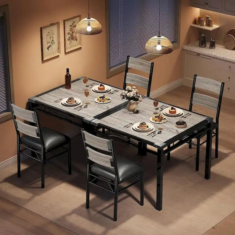 Ensemble table de salle à manger, table de cuisine en bois avec chaises rembourrées