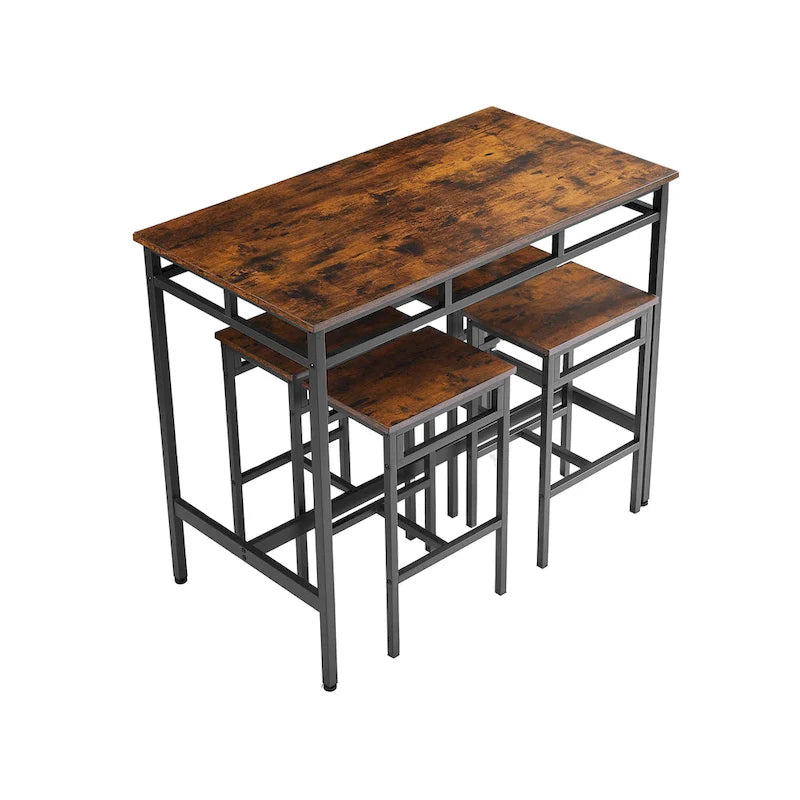 Ensemble table à manger hauteur comptoir avec 4 tabourets de bar, cadre métallique, plateau en bois vintage, table à manger rectangulaire, 5 pièces