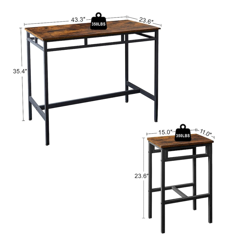 Ensemble table à manger hauteur comptoir avec 4 tabourets de bar, cadre métallique, plateau en bois vintage, table à manger rectangulaire, 5 pièces