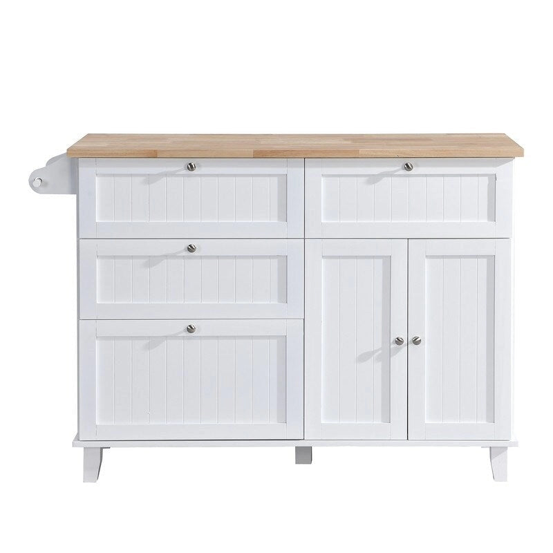 Ensemble d'îlot de cuisine style ferme avec table à abattant, deux sièges, armoire de rangement, tiroirs et porte-serviettes