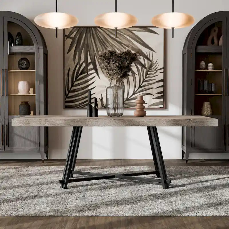 Ensemble de salle à manger 7 pièces moderne en bois massif noir Evrena de Furniture of America