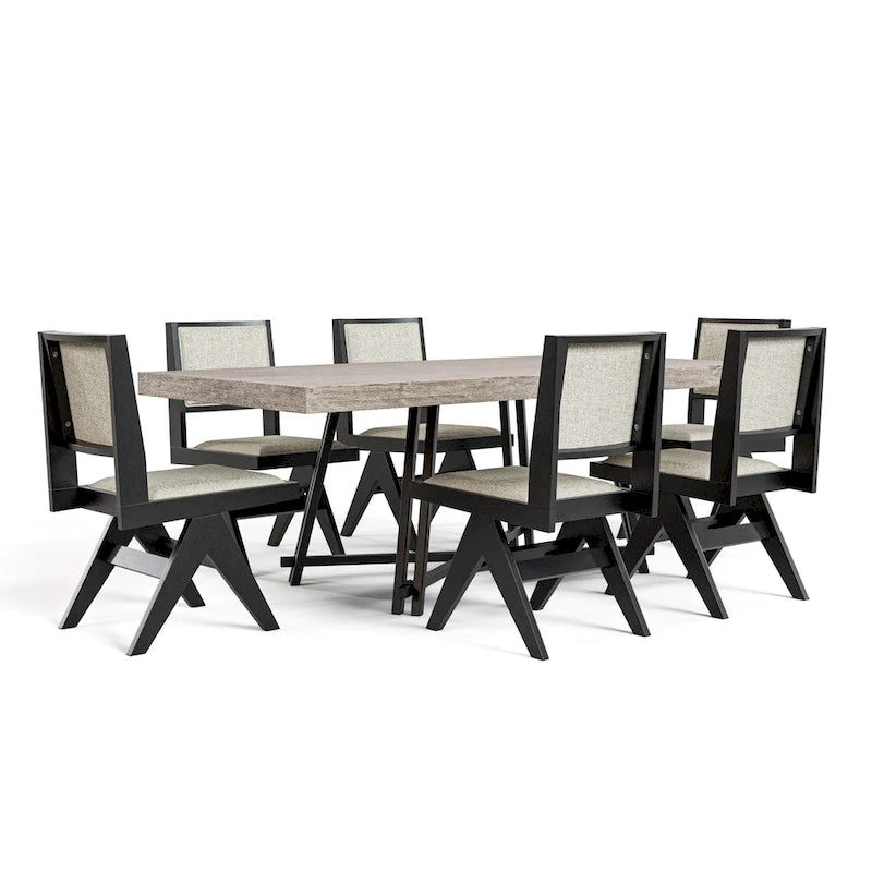 Ensemble de salle à manger 7 pièces moderne en bois massif noir Evrena de Furniture of America