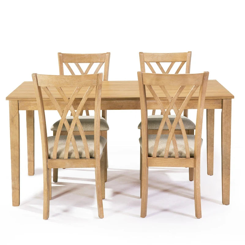 Ensemble table à manger rectangulaire en bois, 5 pièces, ensemble de cuisine avec table à manger et 4 chaises à dossier croisé pour 4-6 personnes