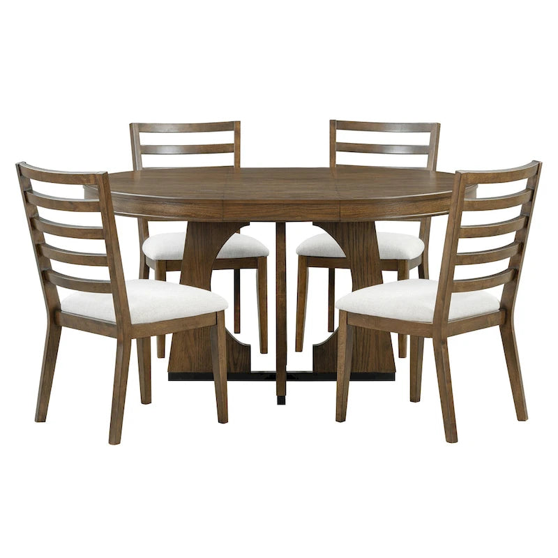 Ensemble de salle à manger rustique et fonctionnel 5 pièces, comprenant 1 table extensible avec rallonge de 40 cm et 4 chaises rembourrées