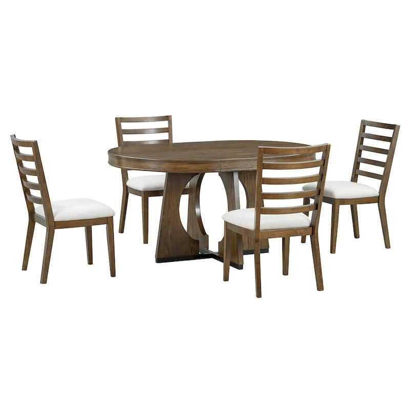 Ensemble de salle à manger rustique et fonctionnel 5 pièces, comprenant 1 table extensible avec rallonge de 40 cm et 4 chaises rembourrées