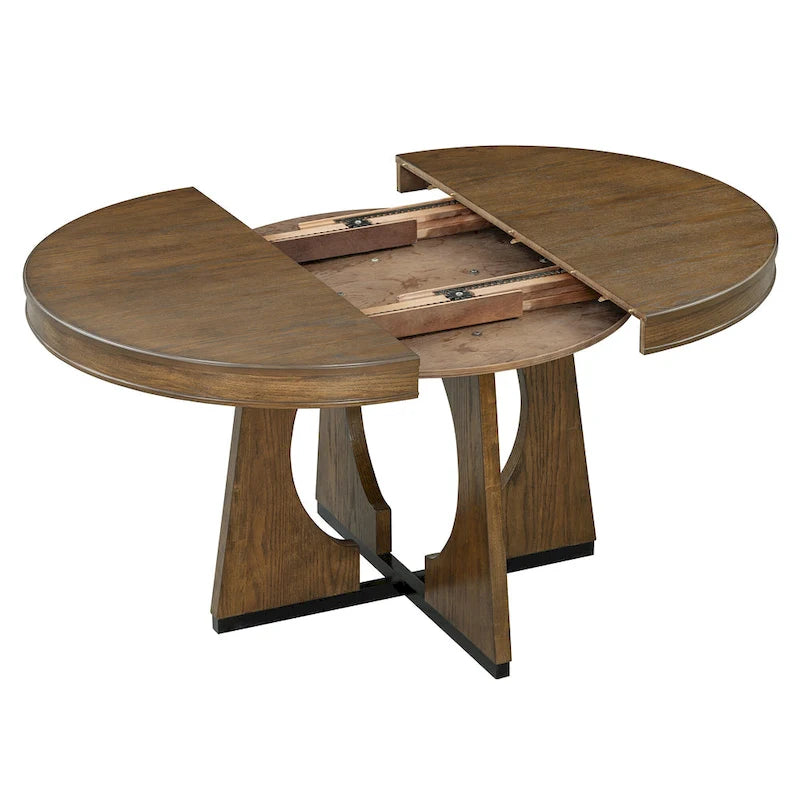 Ensemble de salle à manger rustique et fonctionnel 5 pièces, comprenant 1 table extensible avec rallonge de 40 cm et 4 chaises rembourrées