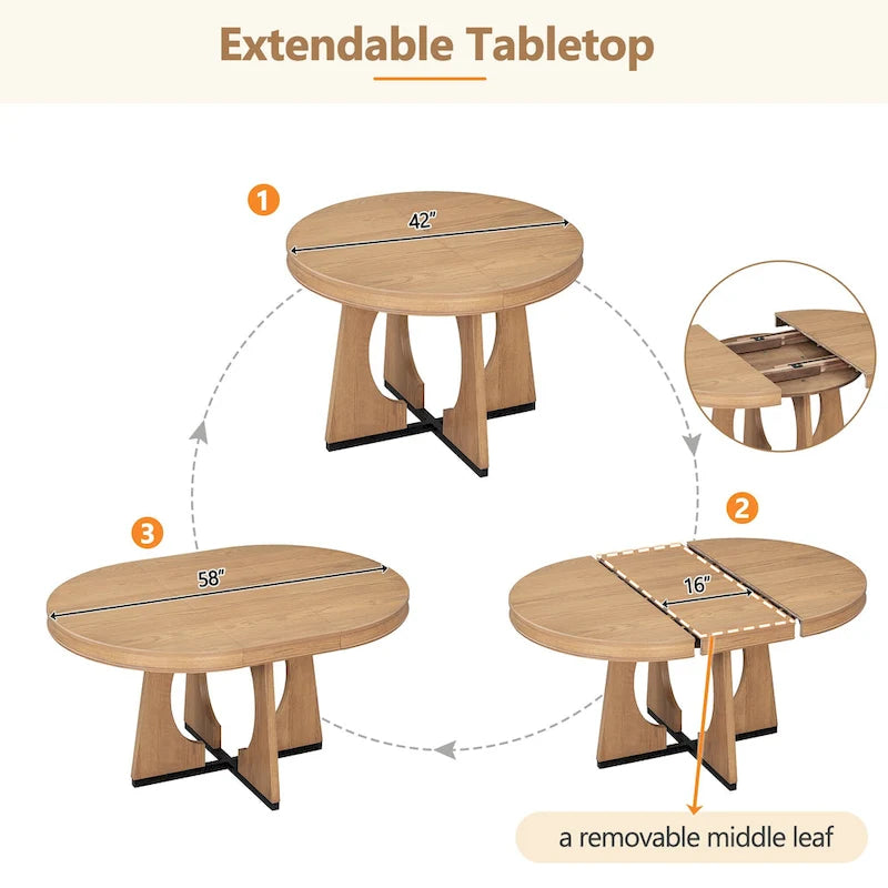 Ensemble de salle à manger rustique et fonctionnel 5 pièces, comprenant 1 table extensible avec rallonge de 40 cm et 4 chaises rembourrées