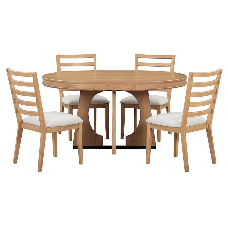 Ensemble de salle à manger rustique et fonctionnel 5 pièces, comprenant 1 table extensible avec rallonge de 40 cm et 4 chaises rembourrées