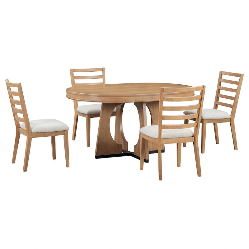 Ensemble de salle à manger rustique et fonctionnel 5 pièces, comprenant 1 table extensible avec rallonge de 40 cm et 4 chaises rembourrées