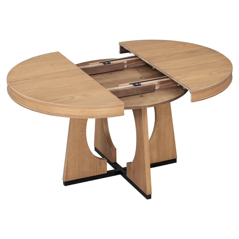 Ensemble de salle à manger rustique et fonctionnel 5 pièces, comprenant 1 table extensible avec rallonge de 40 cm et 4 chaises rembourrées