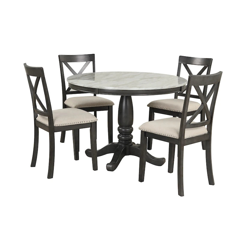 Ensemble de salle à manger moderne 5 pièces en bois avec table ronde et chaises