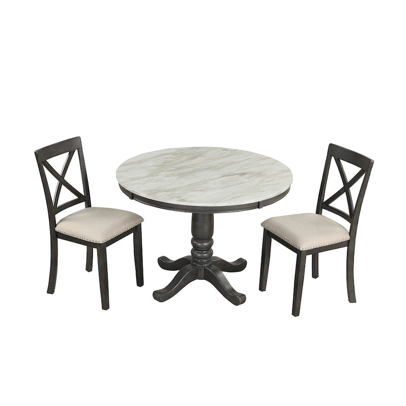 Ensemble de salle à manger moderne 5 pièces en bois avec table ronde et chaises
