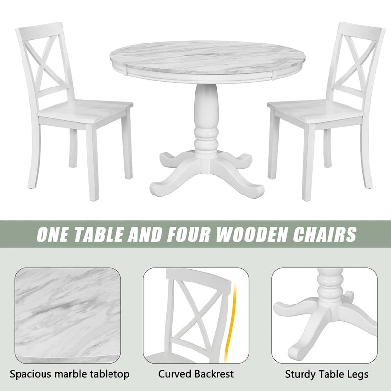 Ensemble de salle à manger moderne 5 pièces en bois avec table ronde et chaises