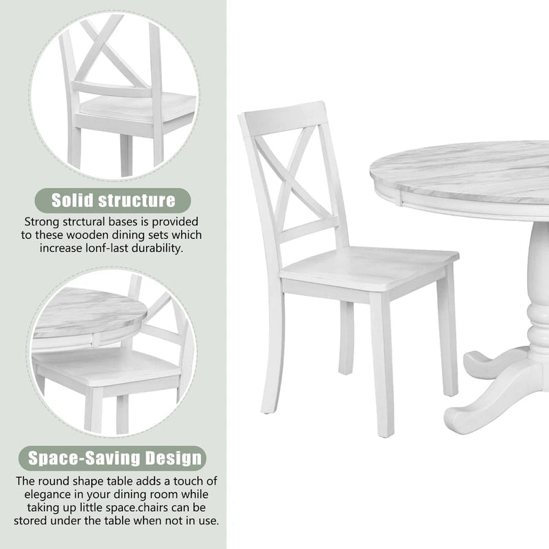 Ensemble de salle à manger moderne 5 pièces en bois avec table ronde et chaises