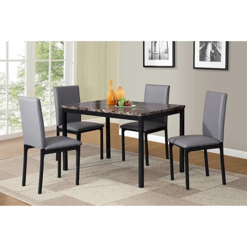 Ensemble de salle à manger moderne 5 pièces avec table rectangulaire et 4 chaises à dossier haut