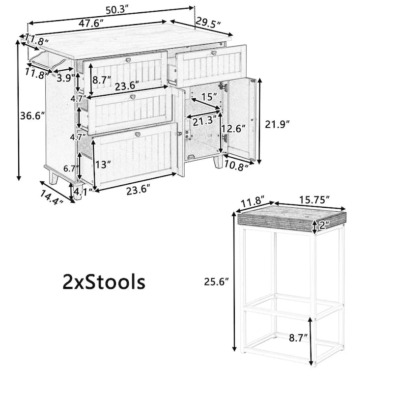Ensemble de salle à manger 3 pièces style rustique avec table à rabats et 2 chaises