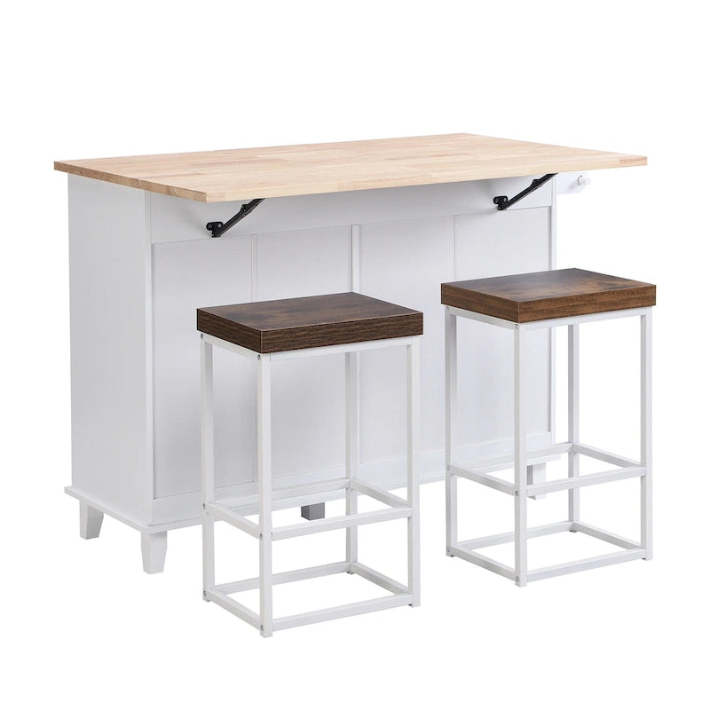 Ensemble de salle à manger 3 pièces style rustique avec table à rabats et 2 chaises