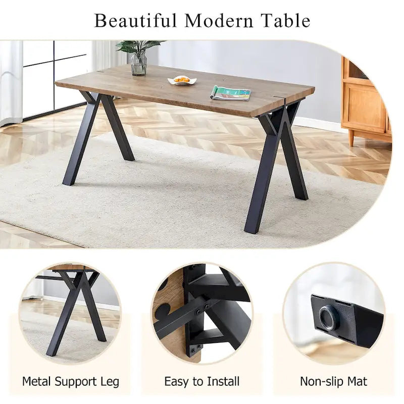 Ensemble de salle à manger moderne avec table rectangulaire noire à piètement en A et chaises à dossier rond