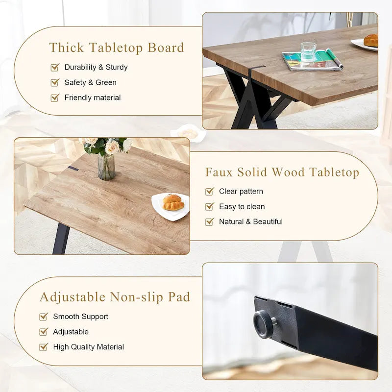 Ensemble de salle à manger moderne avec table rectangulaire noire à piètement en A et chaises à dossier rond
