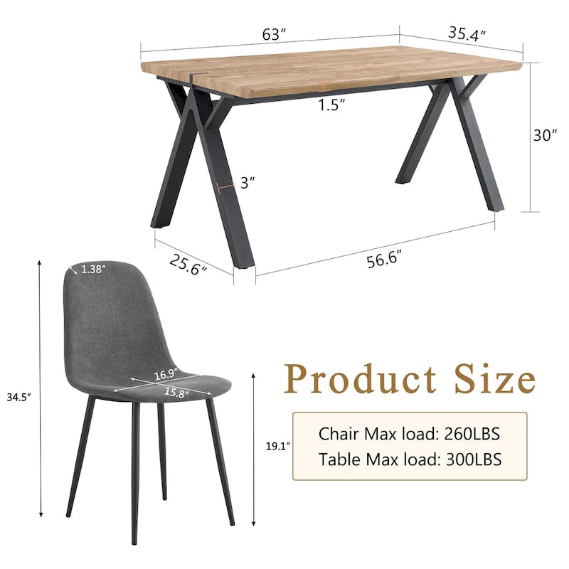 Ensemble de salle à manger moderne avec table rectangulaire noire à piètement en A et chaises à dossier rond