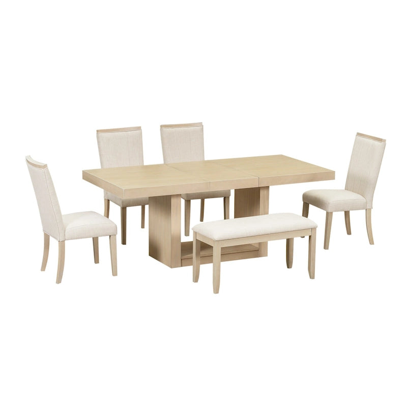 Ensemble de salle à manger contemporain 6 pièces avec table sur pied et 4 chaises