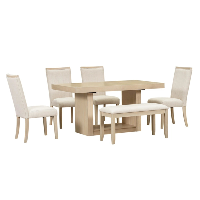 Ensemble de salle à manger contemporain 6 pièces avec table sur pied et 4 chaises