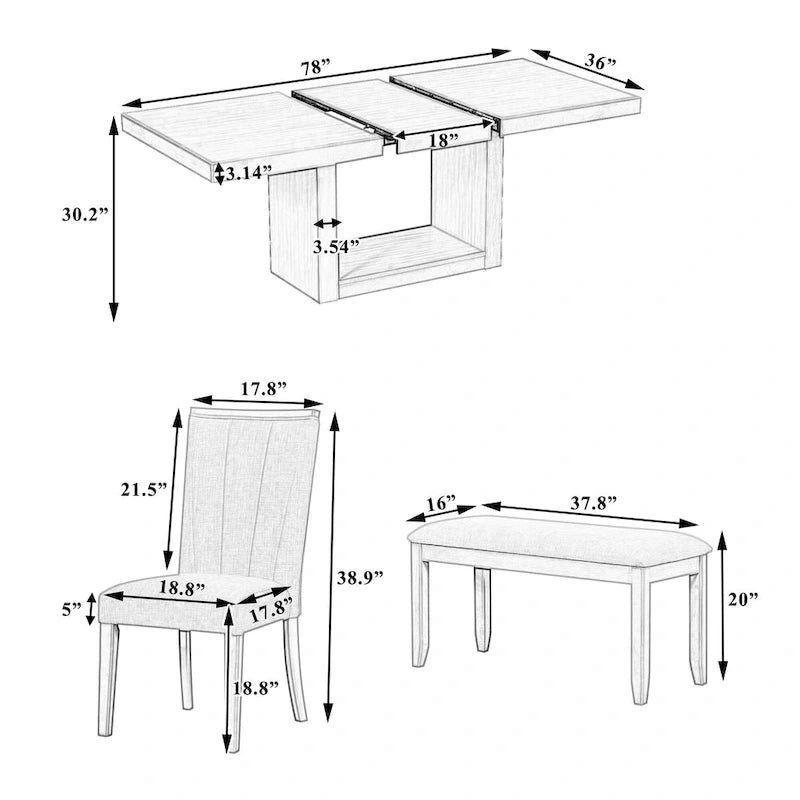 Ensemble de salle à manger contemporain 6 pièces avec table sur pied et 4 chaises
