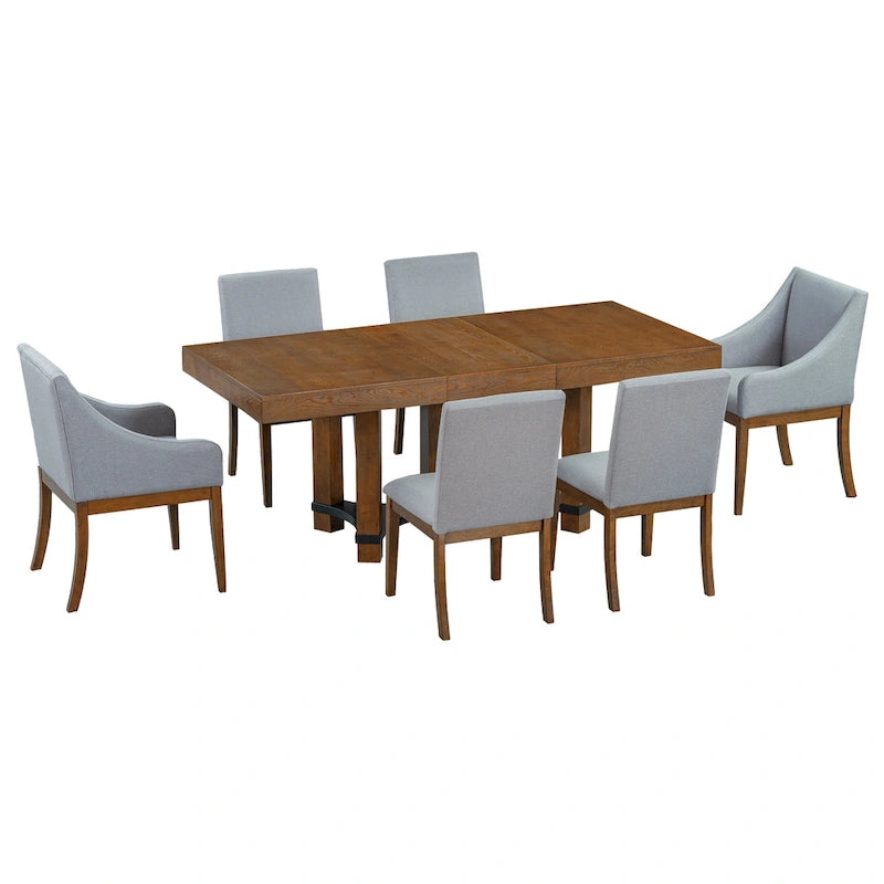 Ensemble de salle à manger rustique 7 pièces avec table extensible et 6 chaises