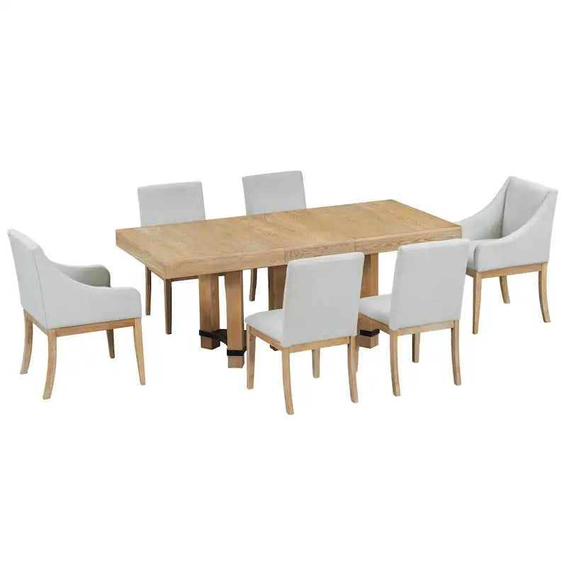Ensemble de salle à manger rustique 7 pièces avec table extensible et 6 chaises