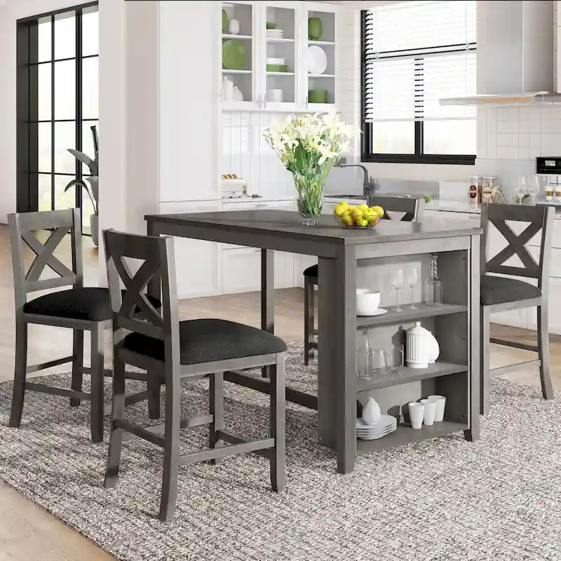 Ensemble de salle à manger rustique 5 pièces avec table de bar en bois et 4 chaises