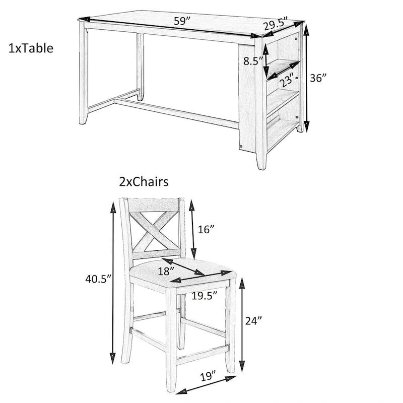 Ensemble de salle à manger rustique 5 pièces avec table de bar en bois et 4 chaises
