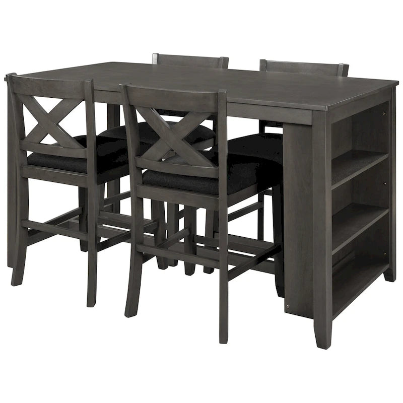 Ensemble de salle à manger rustique 5 pièces avec table de bar en bois et 4 chaises
