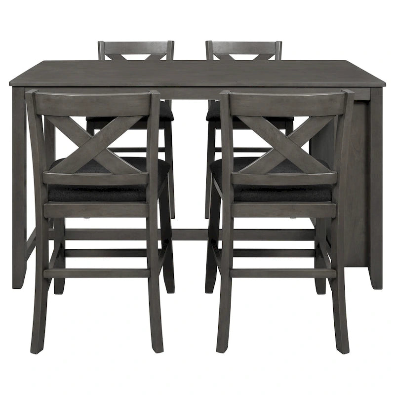 Ensemble de salle à manger rustique 5 pièces avec table de bar en bois et 4 chaises