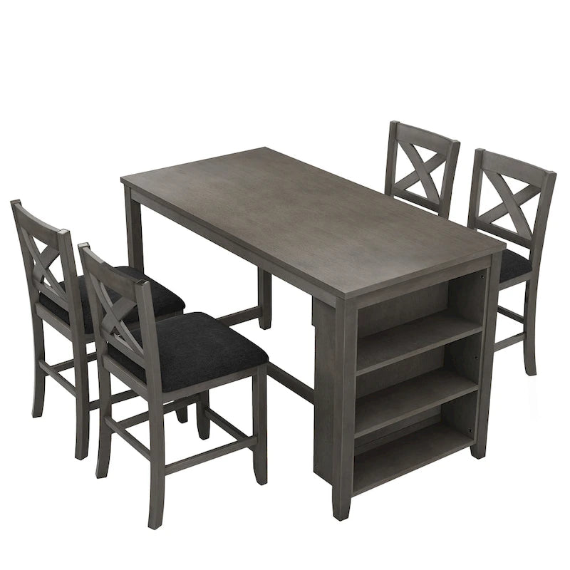 Ensemble de salle à manger rustique 5 pièces avec table de bar en bois et 4 chaises