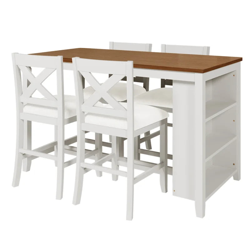 Ensemble de salle à manger rustique 5 pièces avec table de bar en bois et 4 chaises