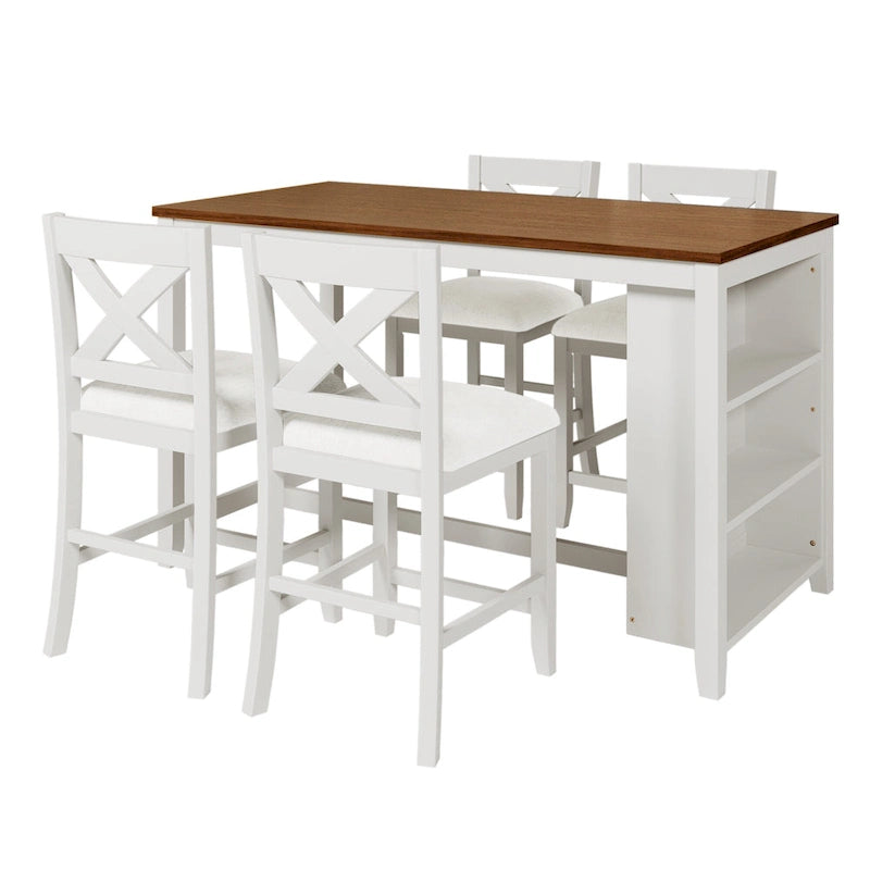 Ensemble de salle à manger rustique 5 pièces avec table de bar en bois et 4 chaises