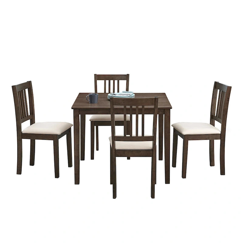 Ensemble de salle à manger moderne 5 pièces avec table carrée et 4 chaises rembourrées à dossier à lattes