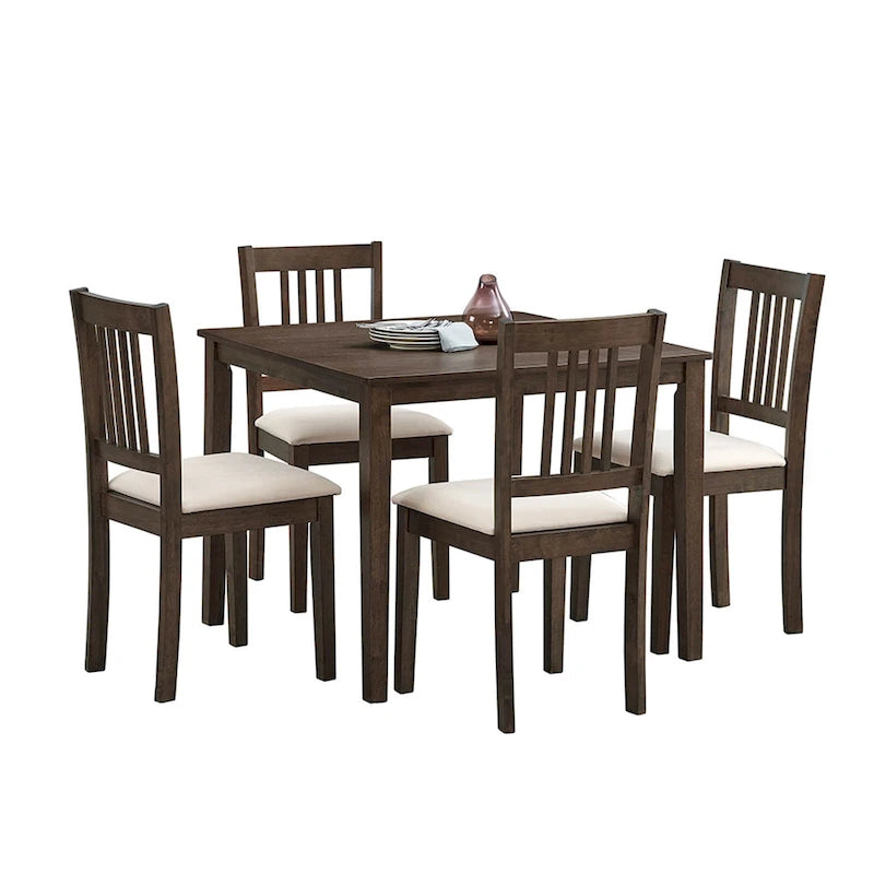 Ensemble de salle à manger moderne 5 pièces avec table carrée et 4 chaises rembourrées à dossier à lattes