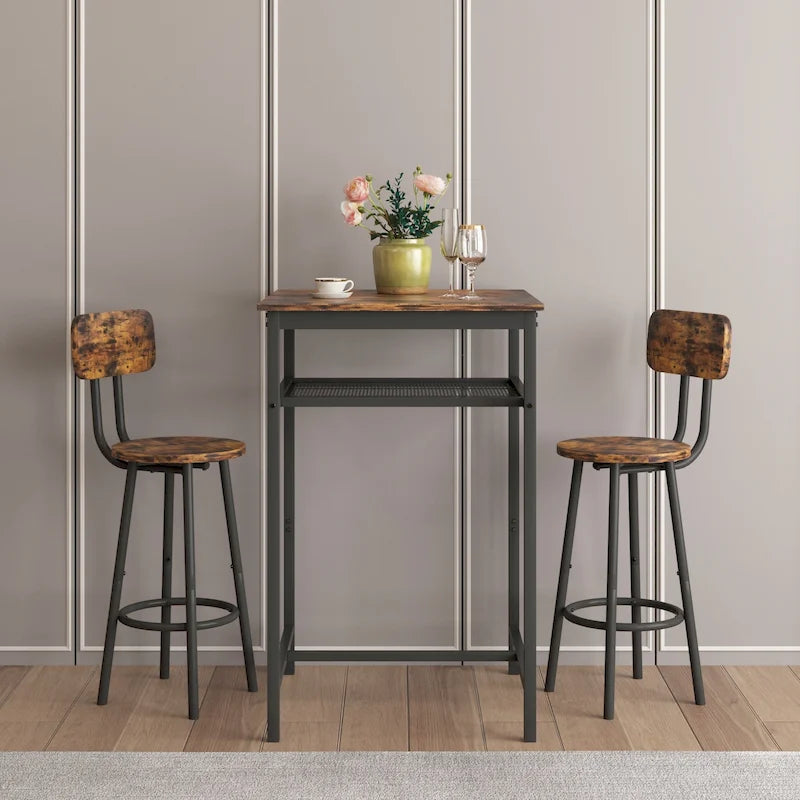 Ensemble de salle à manger moderne 3 pièces avec table carrée, séparation et 2 tabourets de bar