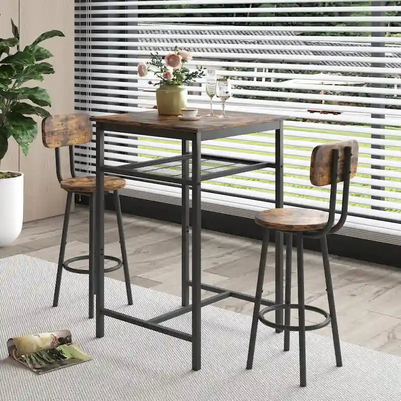 Ensemble de salle à manger moderne 3 pièces avec table carrée, séparation et 2 tabourets de bar