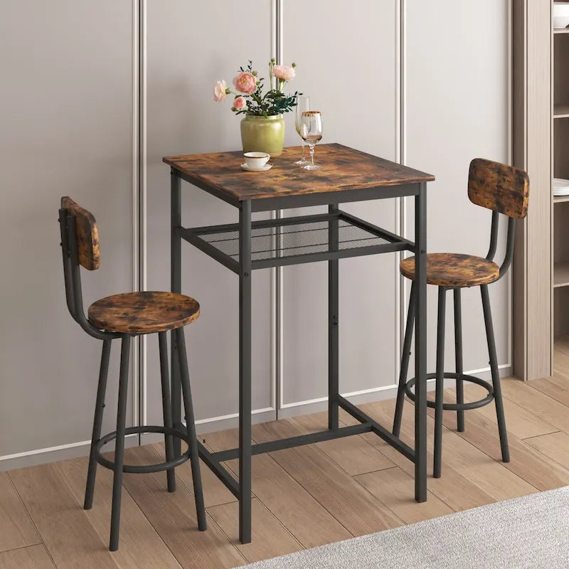 Ensemble de salle à manger moderne 3 pièces avec table carrée, séparation et 2 tabourets de bar