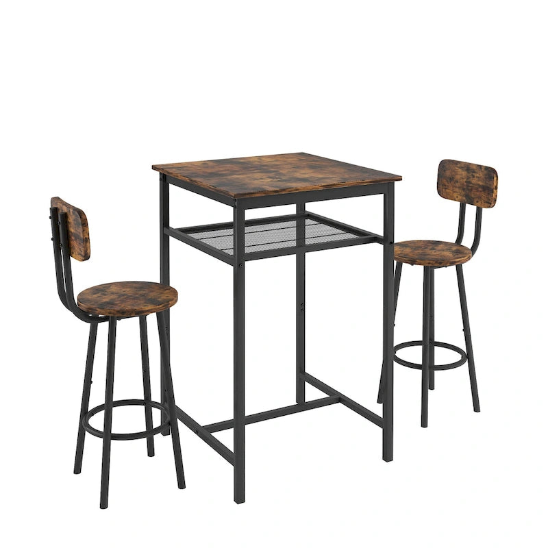 Ensemble de salle à manger moderne 3 pièces avec table carrée, séparation et 2 tabourets de bar