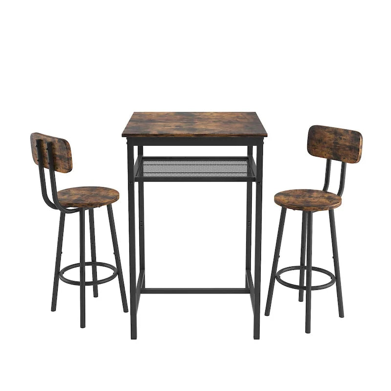 Ensemble de salle à manger moderne 3 pièces avec table carrée, séparation et 2 tabourets de bar