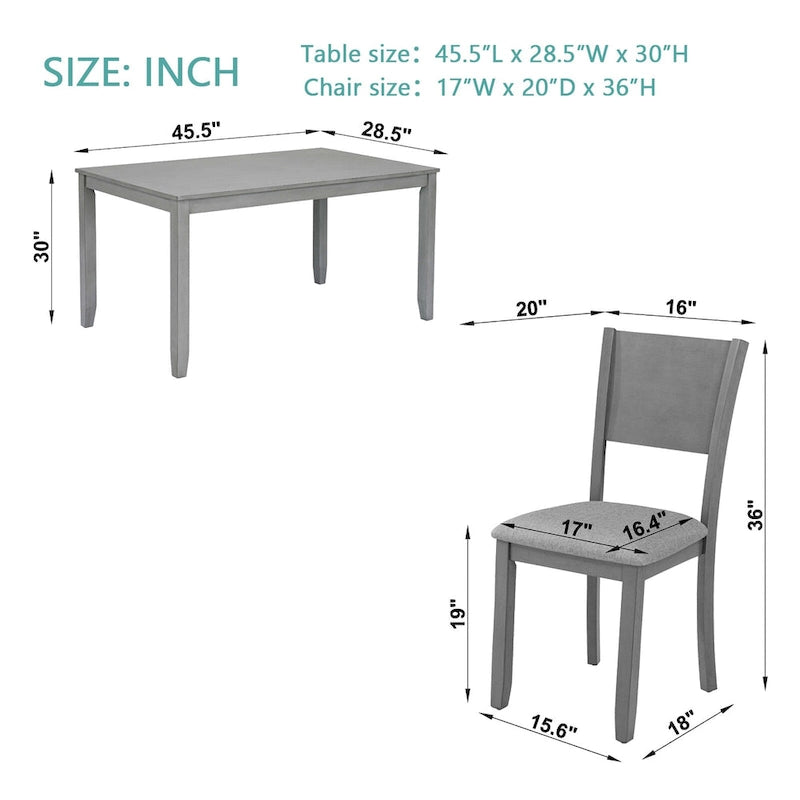 Ensemble de salle à manger moderne 5 pièces avec table rectangulaire hauteur comptoir et 4 chaises rembourrées