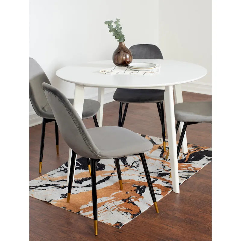 Ensemble de salle à manger 5 pièces de style moderne avec table ronde et 4 chaises rembourrées en velours