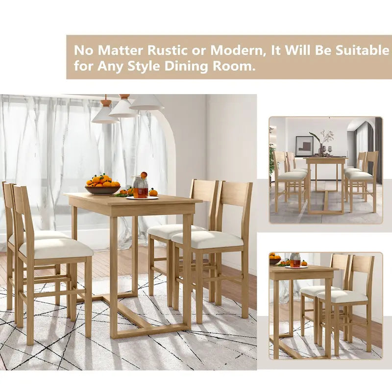 Ensemble de salle à manger 5 pièces de hauteur comptoir Marron Ferme avec 4 chaises